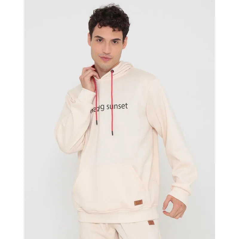 Blusão Moletom Masculino Com Capuz Amazing Bege Claro G