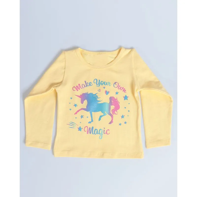 Blusa Bebê Manga Longa Unicórnio Amarelo Claro 1