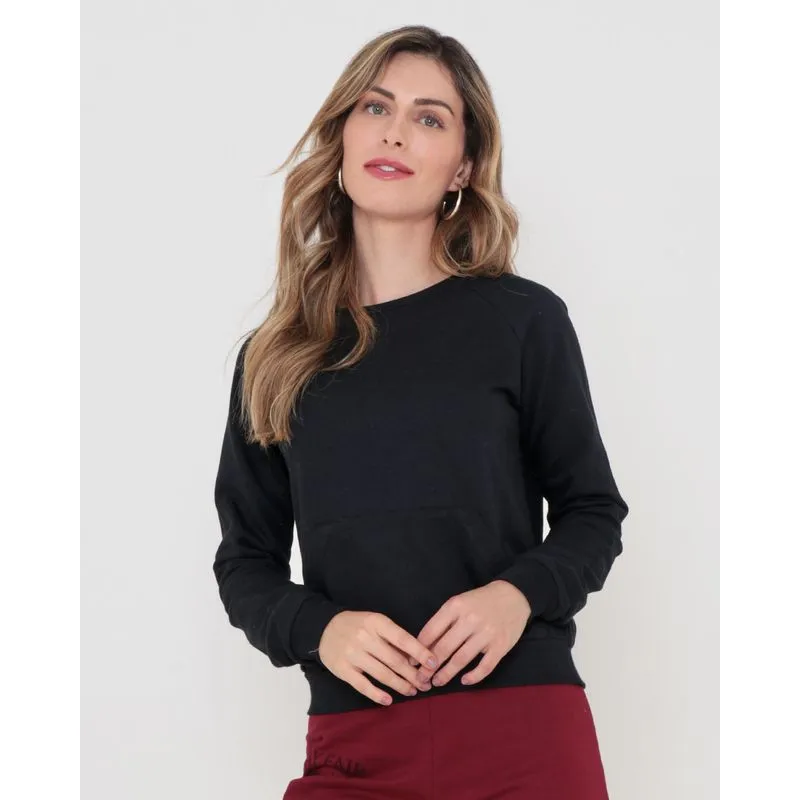 Blusão Moletom Feminino Liso Básico Preto M