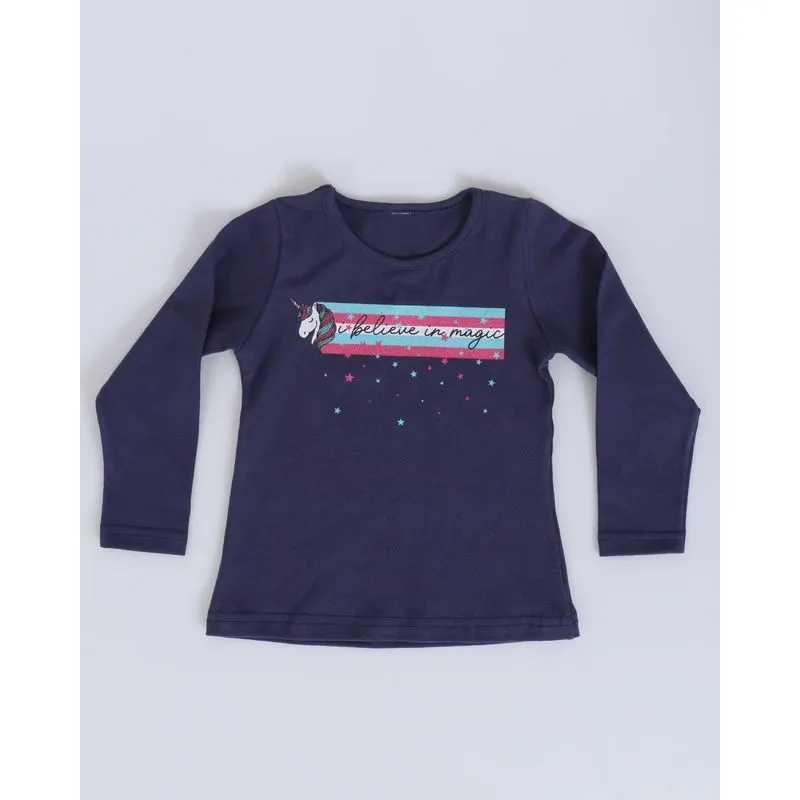 Blusa Bebê Manga Longa Estampa Unicórnio Marinho 3