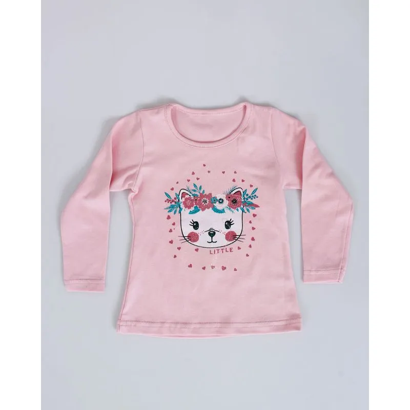 Blusa Bebê Manga Longa Gatinho Rosa Claro 1