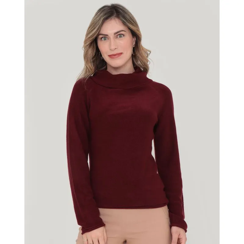 Suéter Feminino Tricô Liso Gola Alta Vinho P