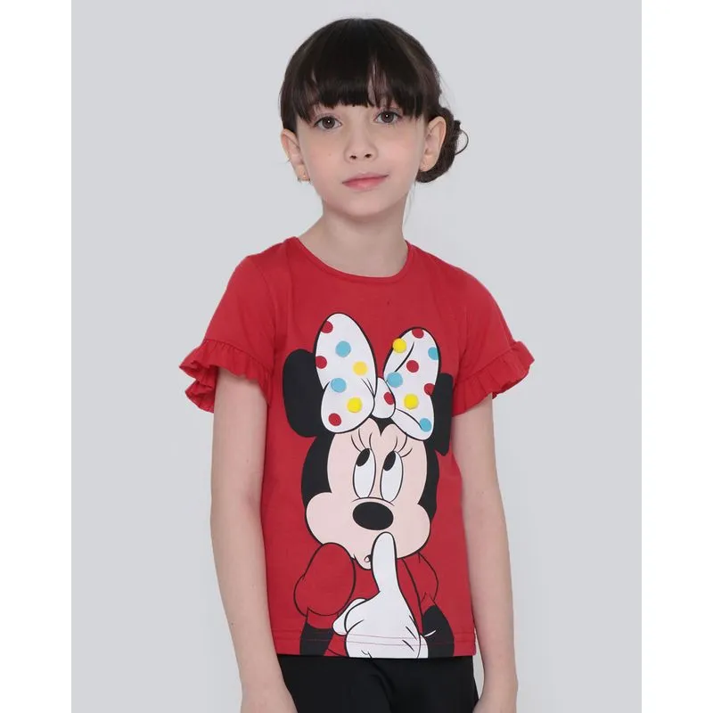 Blusa Infantil Manga Curta Estampa Minnie Mouse Disney Vermelha 10