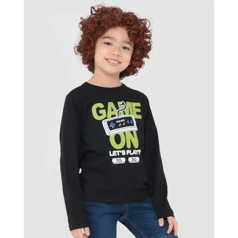 Camiseta Infantil Manga Longa Game On Preta 4
