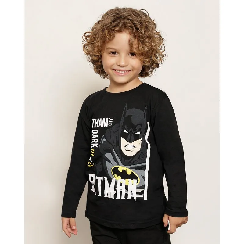 Camiseta Infantil DC Comics Batman Manga Longa Preta 4