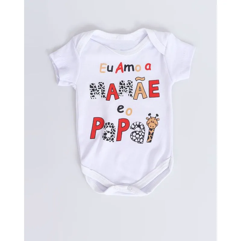 Body Bebê Estampa Mamãe e Papai Branco P