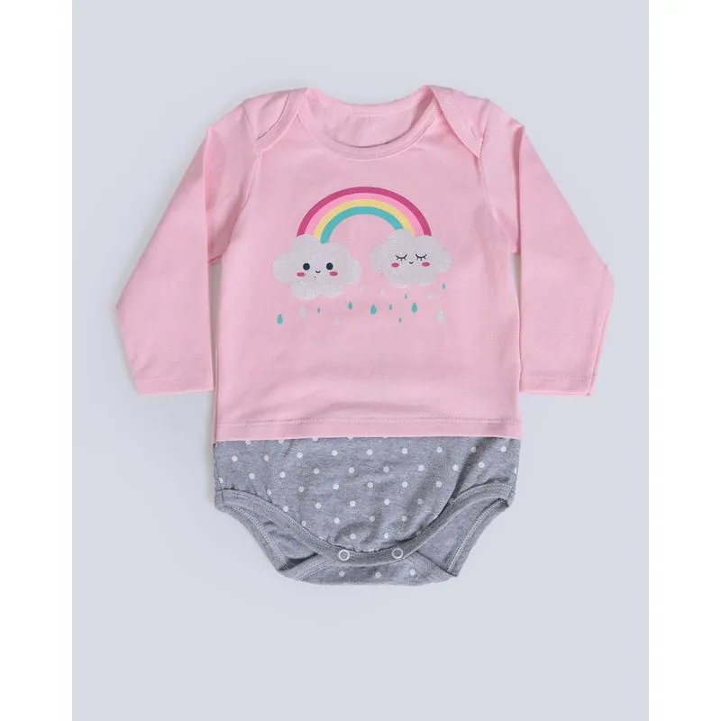 Body Bebê Manga Longa Arco-Íris Rosa P