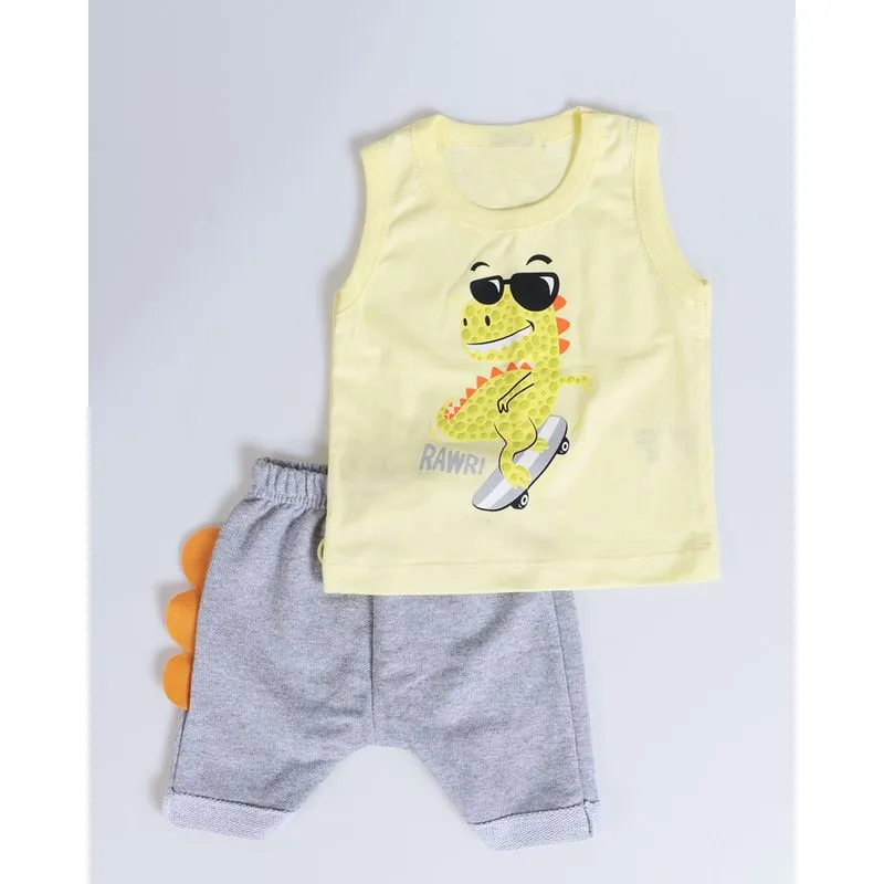 Conjunto Bebê Curto Estampa Interativa Dino Amarelo Claro M