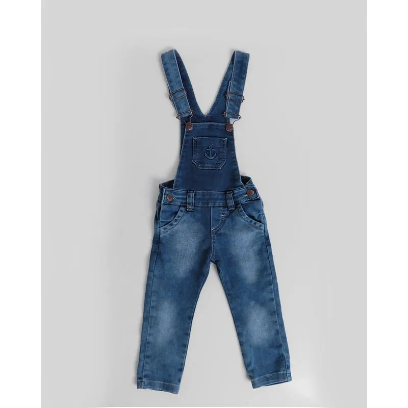 Jardineira Jeans Bebê Estonado Âncora Blue Jeans Médio 1