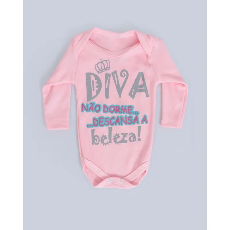 Body Bebê Manga Longa Diva Rosa P