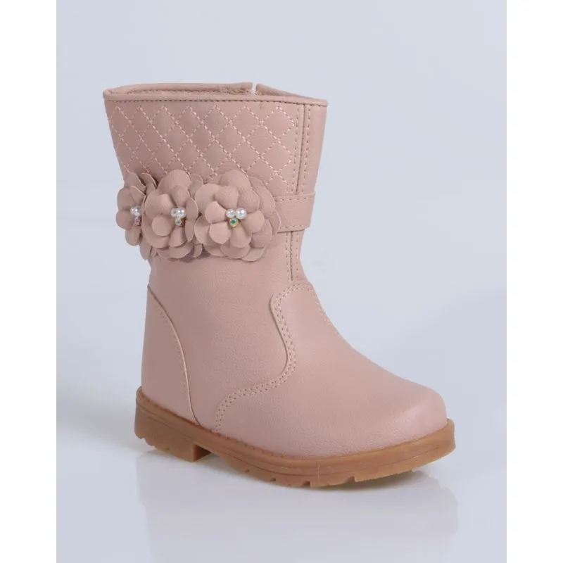 Bota Bebê Cano Médio Matelassê Detalhe Flor Rosa Claro 22