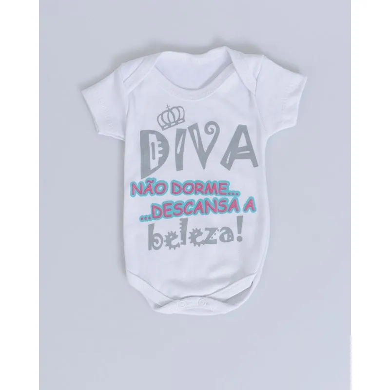 Body Bebê Frases Diva Manga Curta Branco M