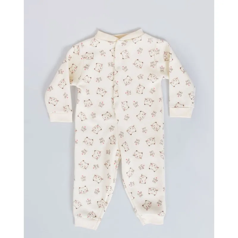 Macacão Infantil Soft Estampa Cute Cat Bege 6