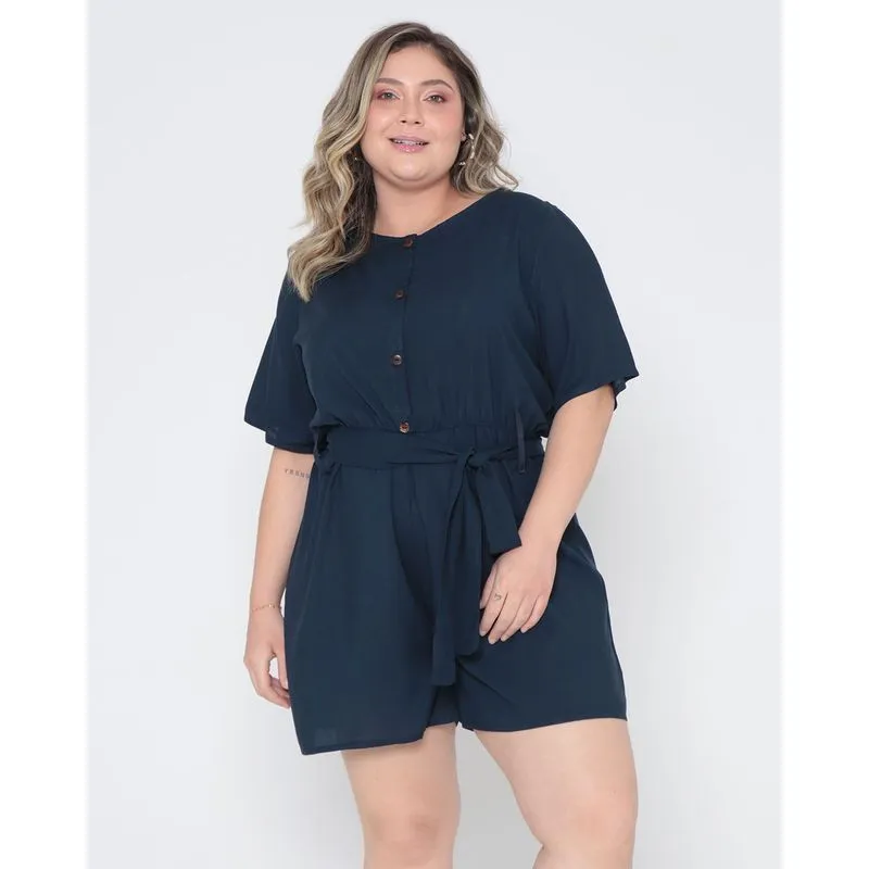 Macaquinho Feminino Plus Size Curto Viscose Marinho G3