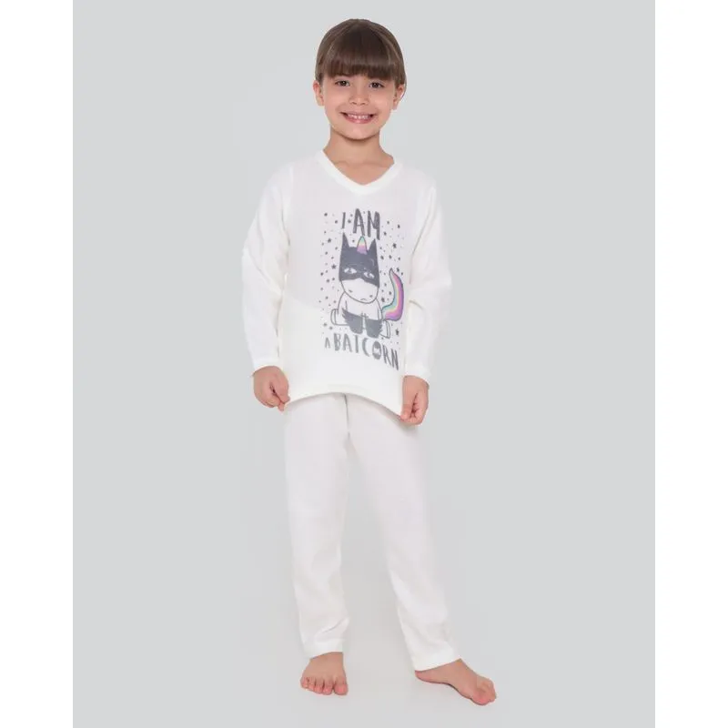 Pijama Infantil Soft Estampa Batcórnio Off White 4