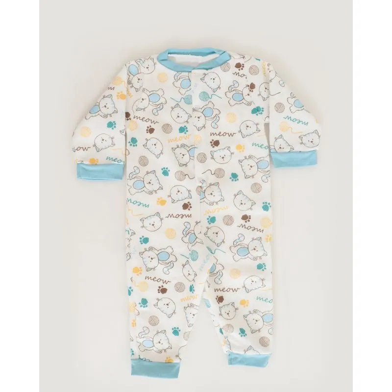 Macacão Bebê Soft Estampa Gatinho Bege E Azul 2