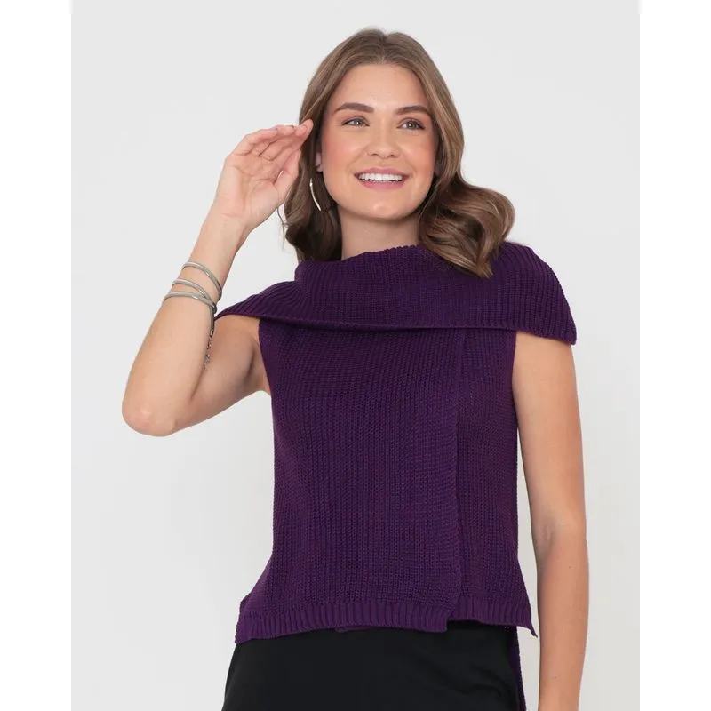 Colete Feminino Tricô Gola Alta Roxo M