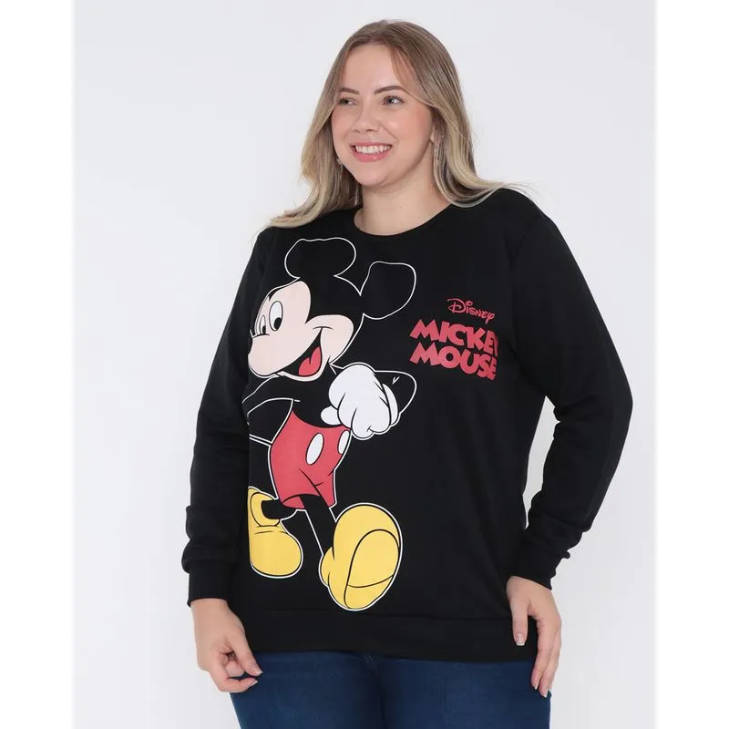 Blusão Plus Size Moletinho Mickey Mouse Disney Preto G3