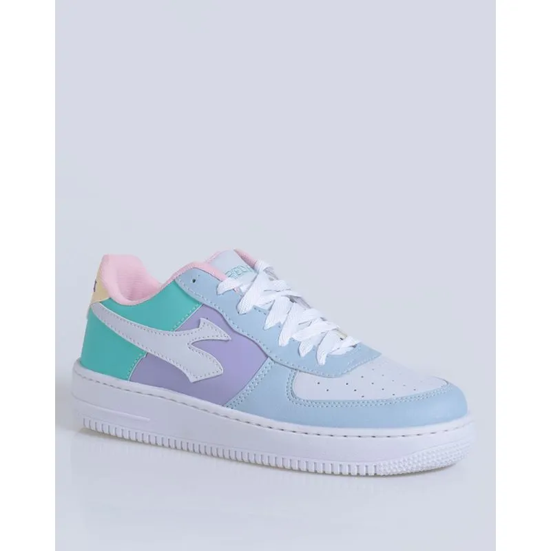 Tênis Feminino Casual Recortes Coloridos Branco 35