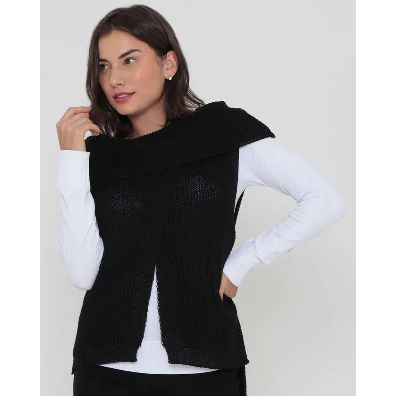 Colete Feminino Tricô Gola Alta Preto G