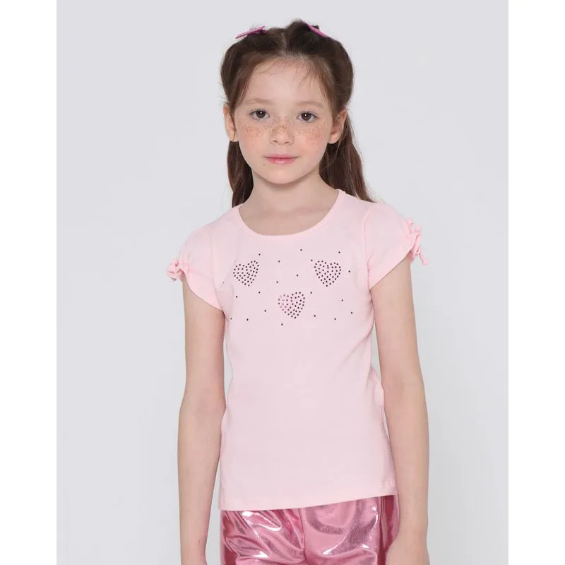 Blusa Infantil Com Babado Na Manga Com Corações Rosa Claro 8