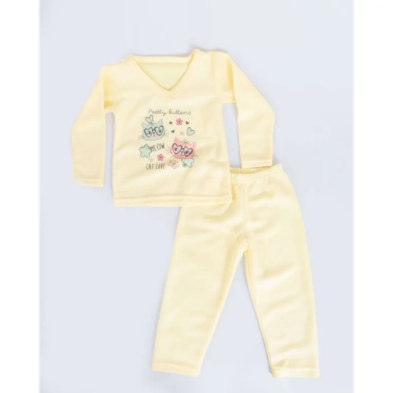 Pijama Soft Bebê Longo Estampa Gatinhos Amarelo 3