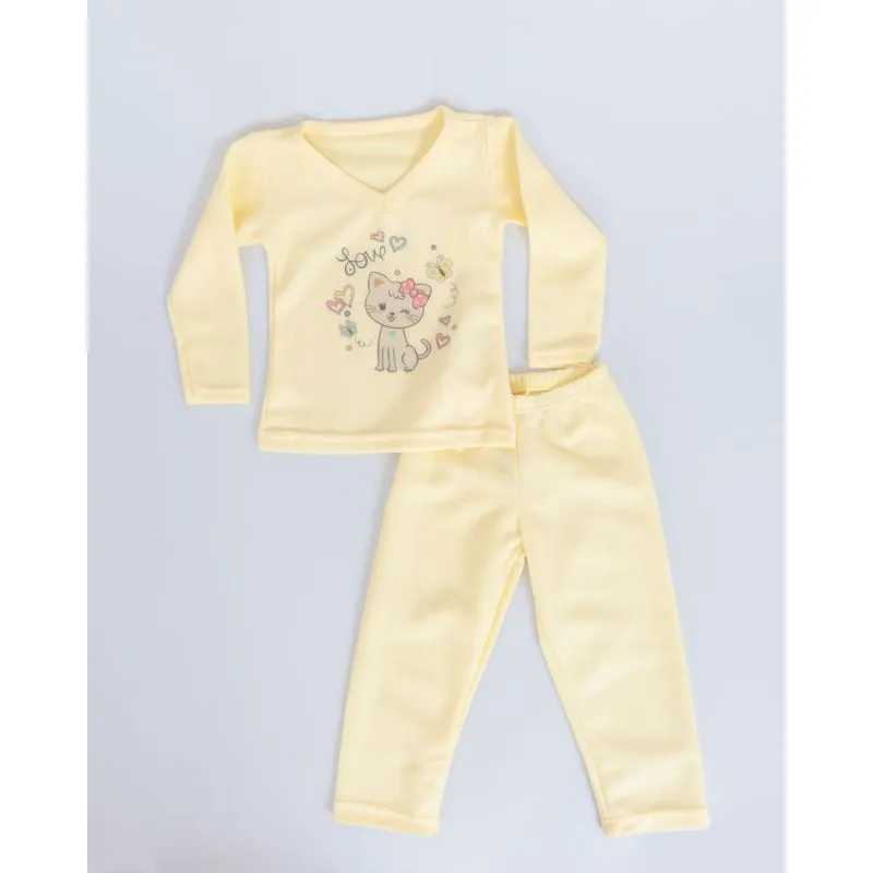 Pijama Soft Bebê Longo Estampa Gatinha Amarelo 2