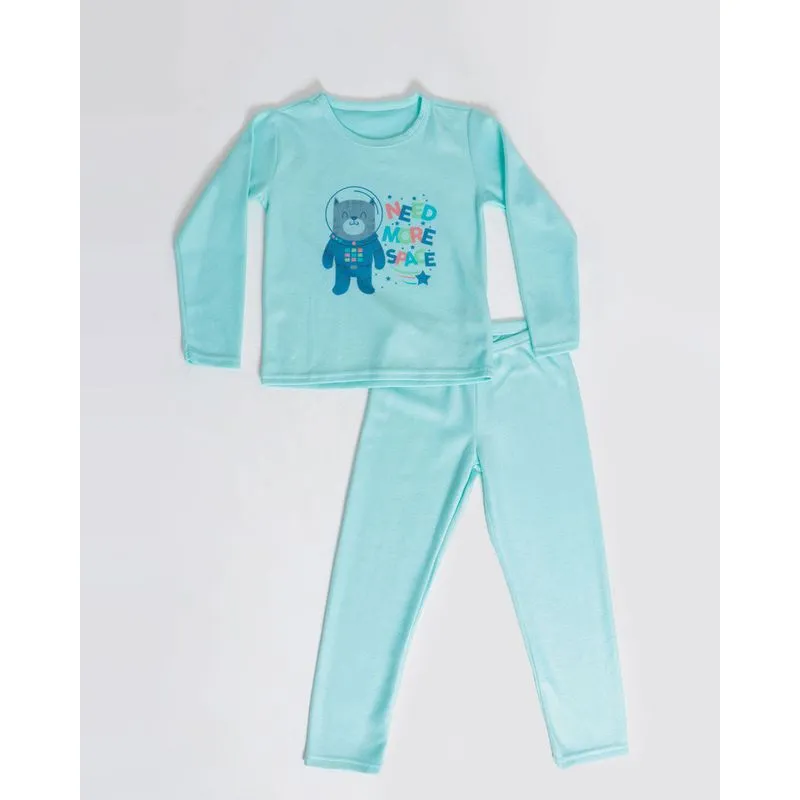 Pijama Juvenil Soft Estampa Gatinho Espacial Verde Médio 10