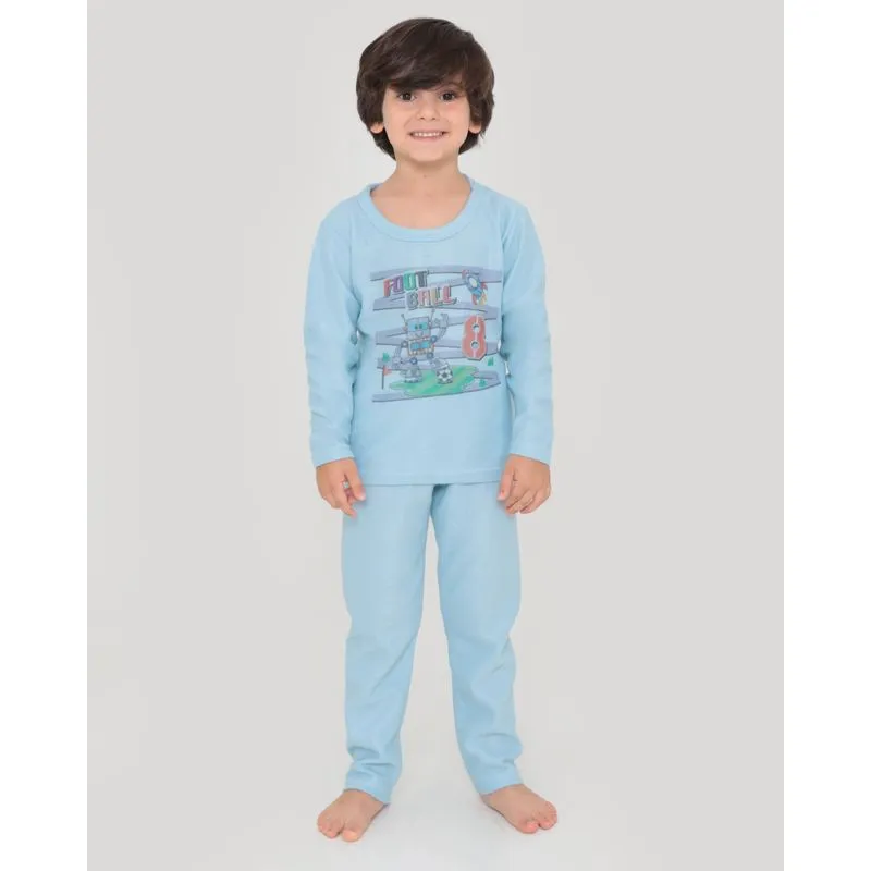 Pijama Infantil Soft Manga Longa Estampa Robô Azul Claro 8