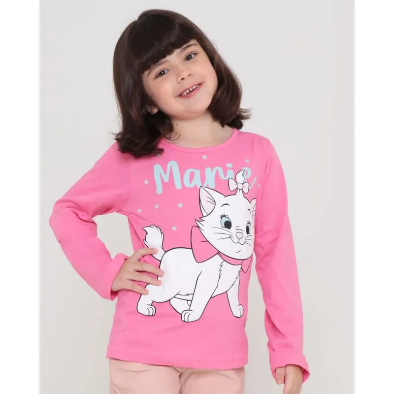 Blusa Infantil Manga Longa Gata Marie Disney Rosa 6