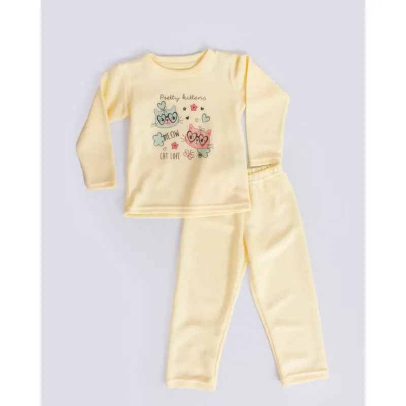 Pijama Soft Bebê Longo Estampa Gatinhos Amarelo 3