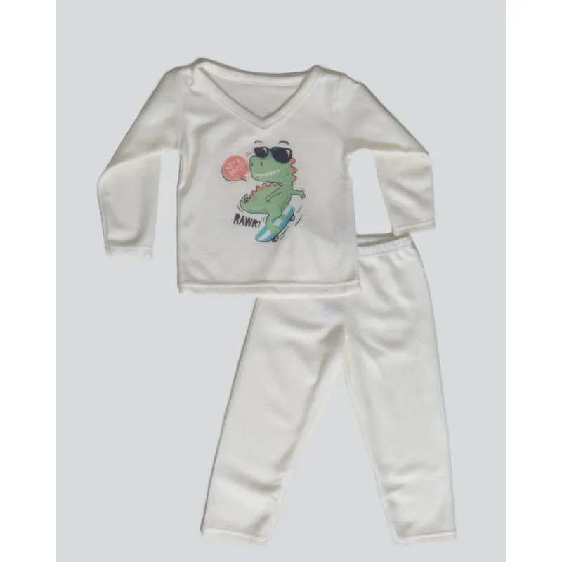 Pijama Bebê Soft Gola V Estampa Dinossauro Off White 1