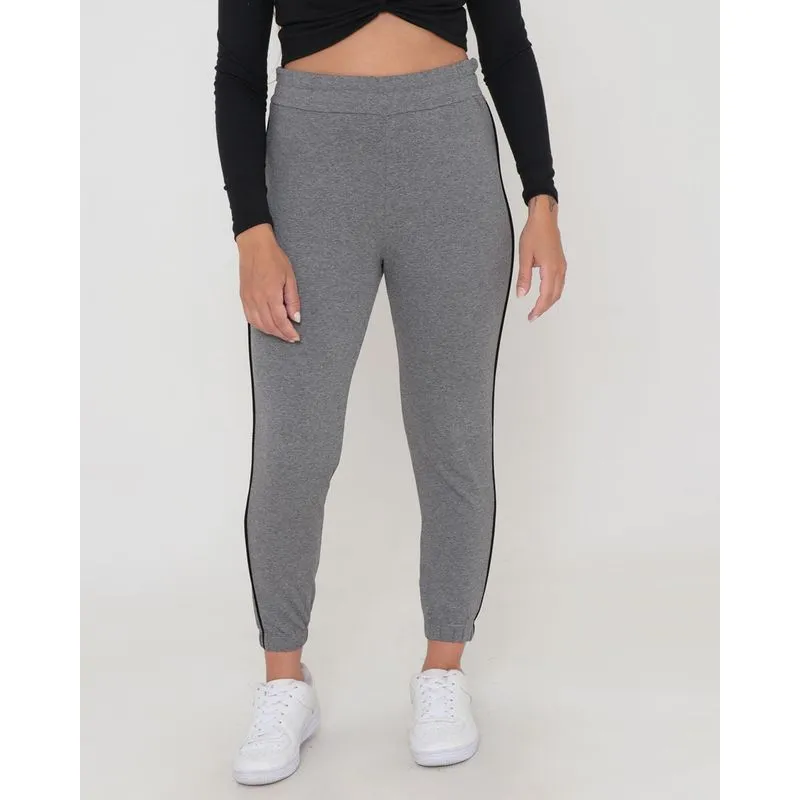 Calça Moletinho Feminina Jogger Friso Lateral Cinza Claro M