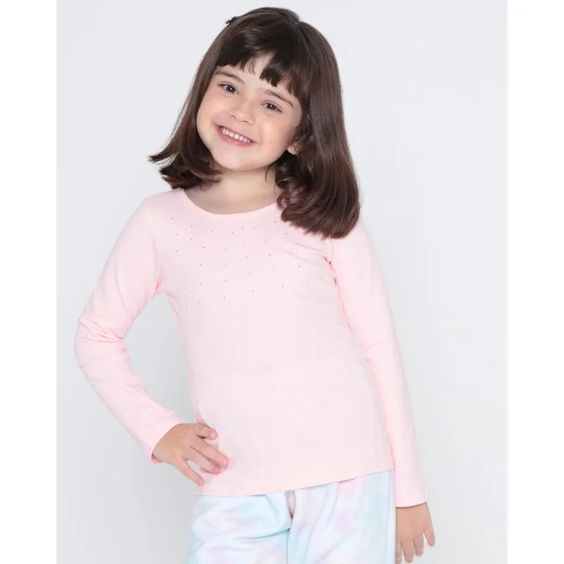 Blusa Infantil Manga Longa Com Strass Rosa Claro 8
