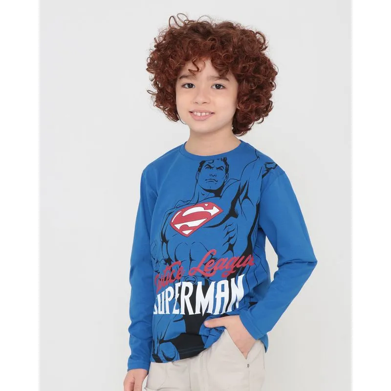 Camiseta Infantil Manga Longa Super Homem Azul 8