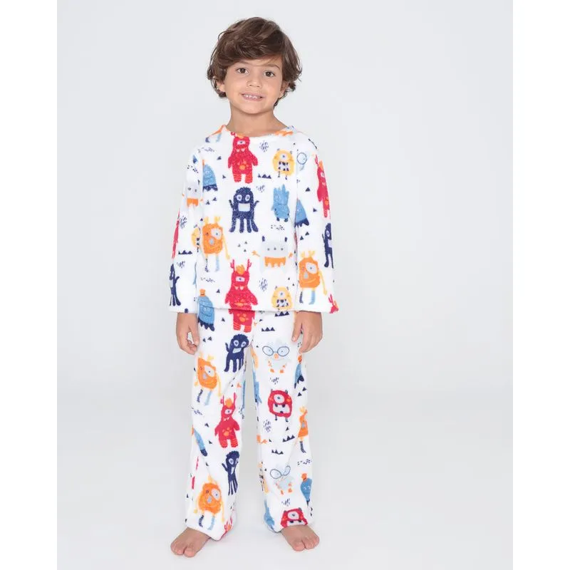 Pijama Infantil Plush Estampa Monstros Branco 4