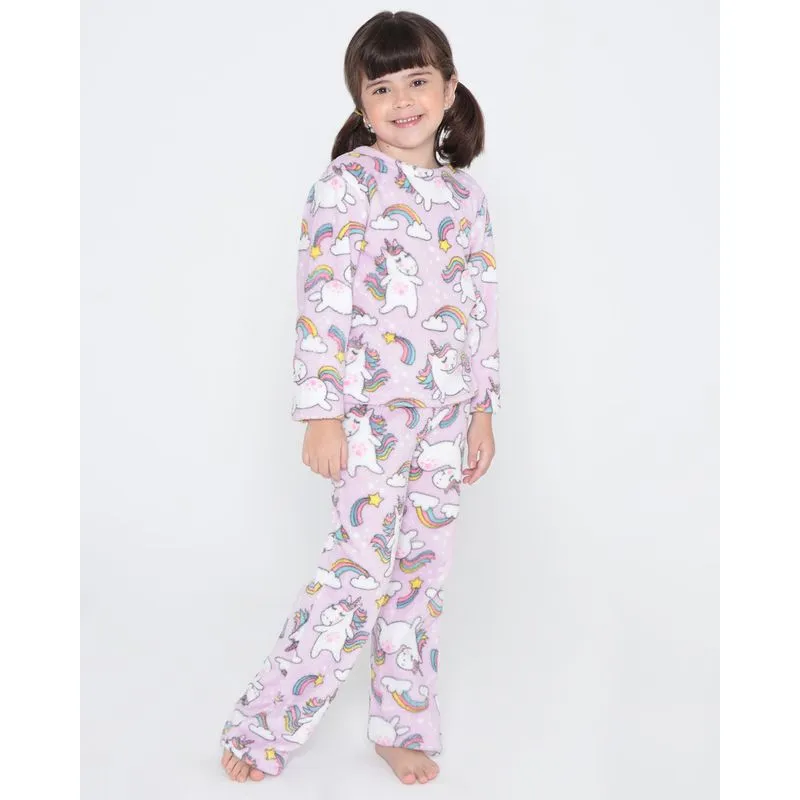 Pijama Infantil Longo Plush Unicórnio Lilás Claro 8