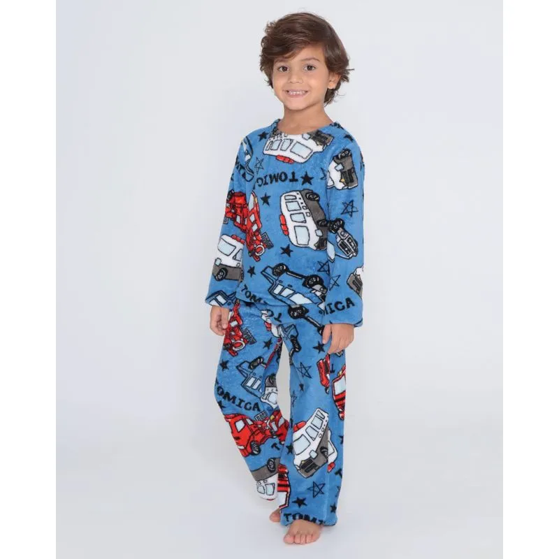 Pijama Infantil Plush Estampa Carros Azul 8