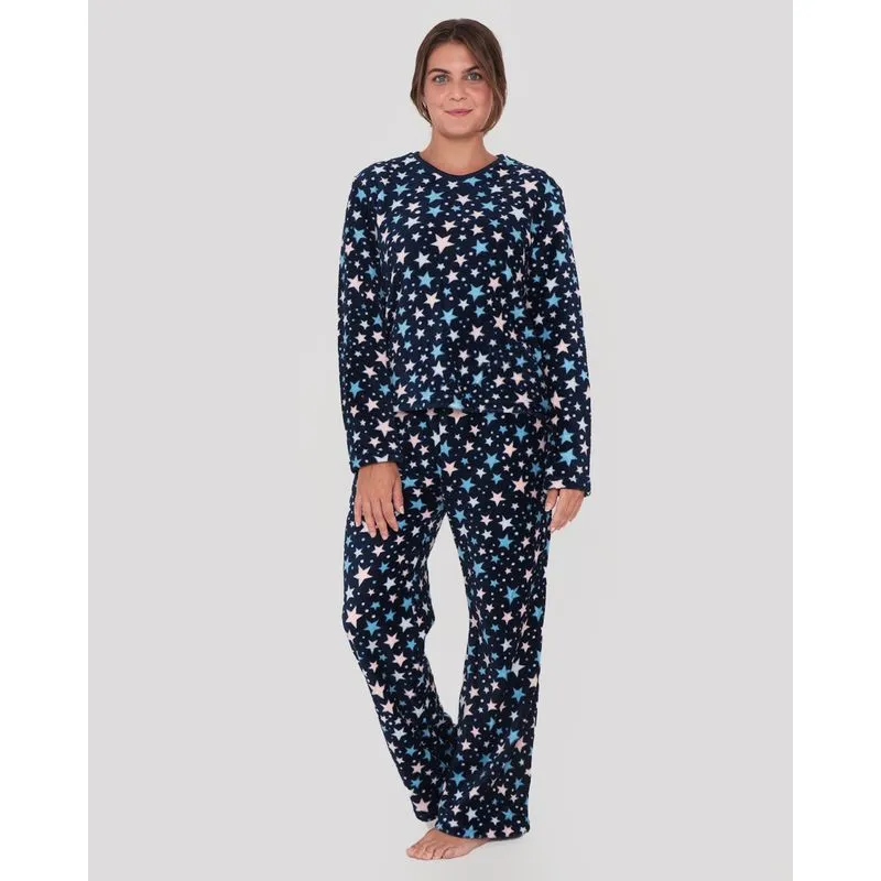 Pijama Feminino Plush Estampa Estrelas Azul Marinho M