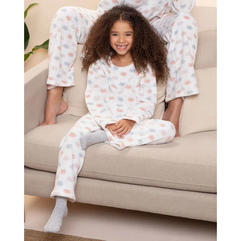 Pijama Infantil Longo Plush Estampa Gatinho Branco 4