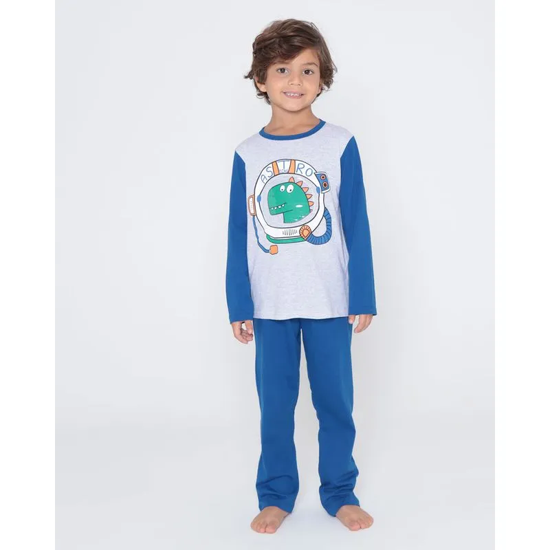 Pijama Infantil Longo Astro Dino Mescla Cinza 4