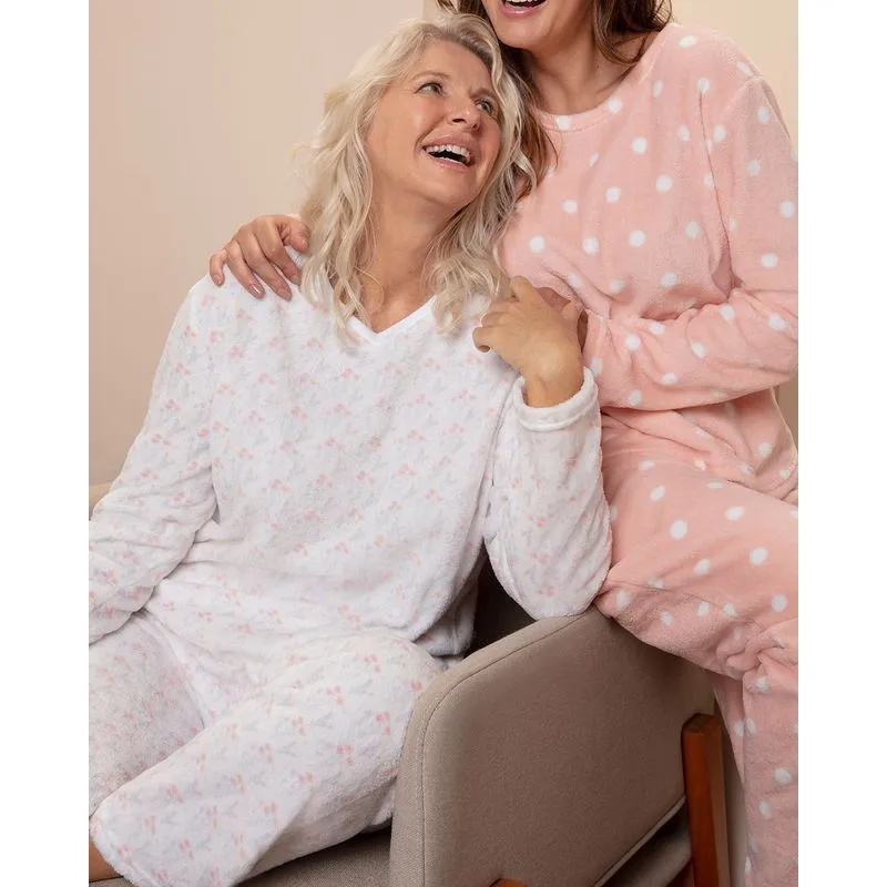 Pijama Feminino Longo Soft Floral Off White P