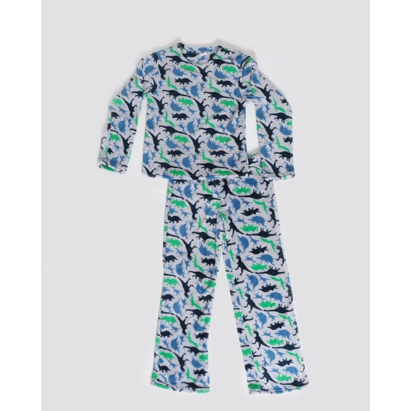 Pijama Juvenil Plush Dinossauros Cinza 12