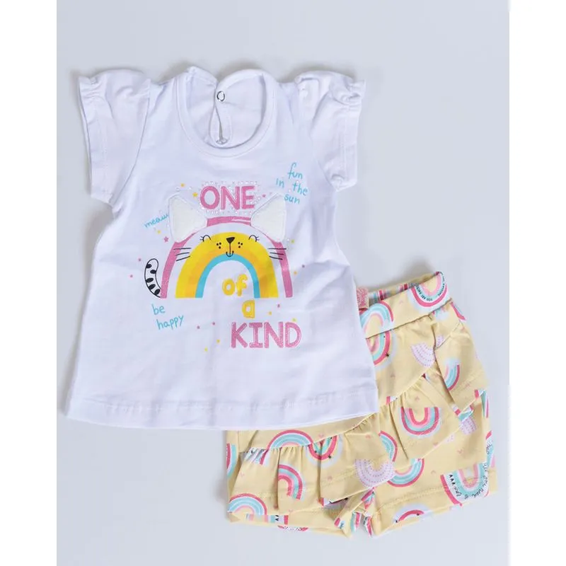 Conjunto Bebê Short Saia Happy Branco G