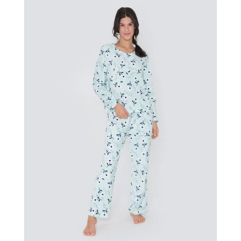 Pijama Feminino Longo Soft Estampa Floral Verde P