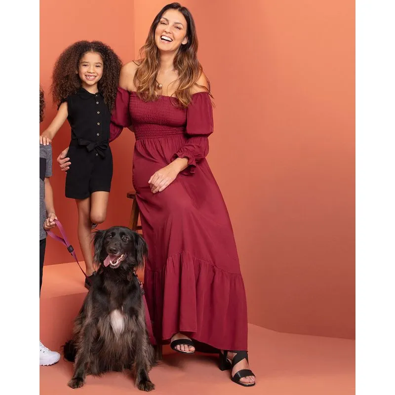 Vestido Ciganinha Feminino Busto Com Elástico Vinho M