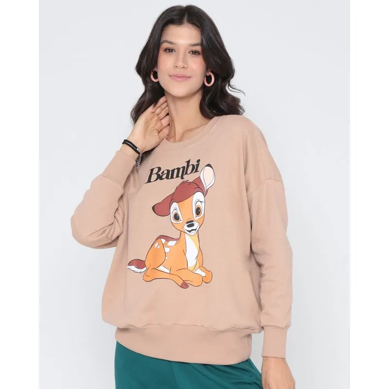 Blusão Moletom Feminino Bambi Disney Bege G