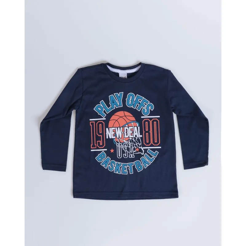 Camiseta Bebê Manga Longa Basketball Azul Marinho 1