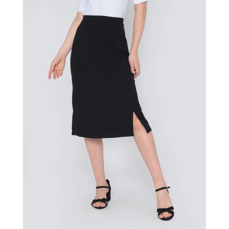 Saia Suede Feminina Midi Fenda Preta M