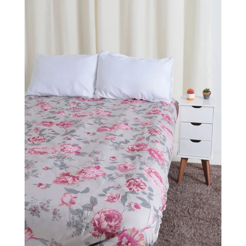 Lençol Avulso Com Elástico Queen Arte e Cazza Floral Rosa UN